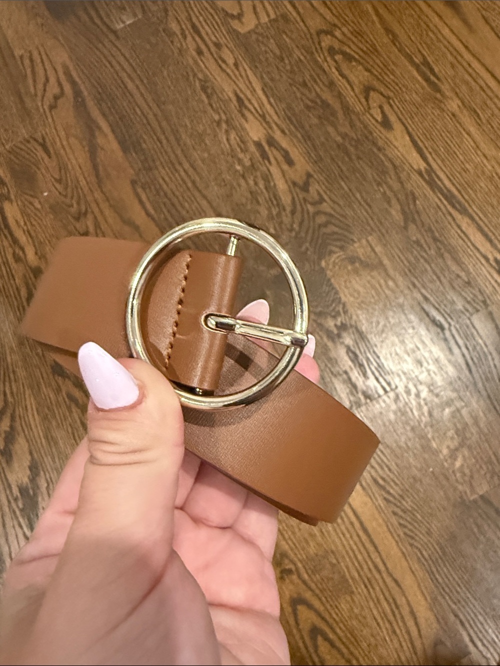 Old Navy Tan Belt with Round Gold Buckle